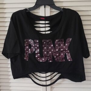 Blush Punk Crop Top Cut Out Women Round Neck Black Medium
